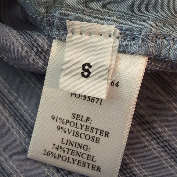 Pookie & Sebastian Blue Stripe Peasant Blouse Long Sleeve Tie Neck Elastic Cuffs - Picture 9 of 10